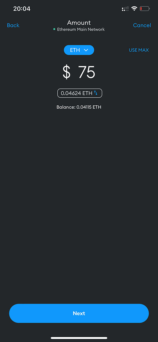 Enter $75 in ETH