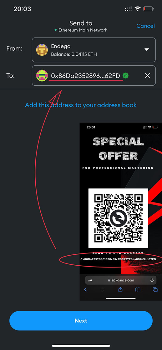 Send to our ETH address